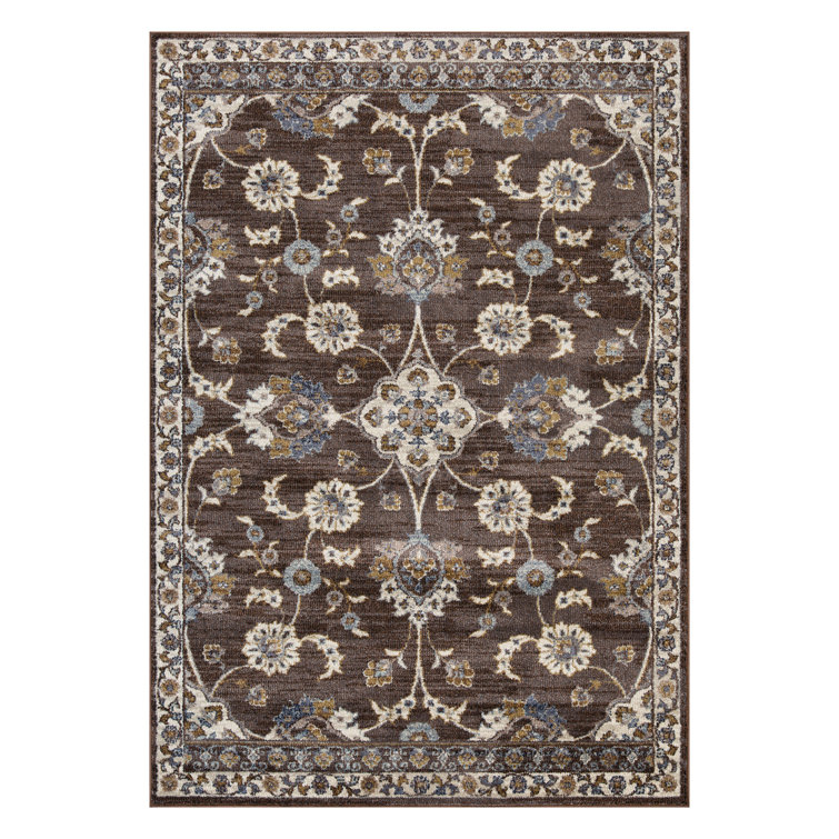 Jordan Brown Floral Pattern Synthetic Rectangular Area Rug