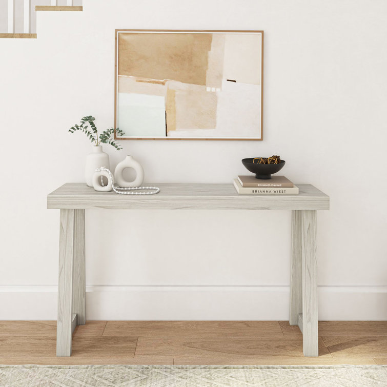 White Sand Wirebrush 56'' Solid Pine Wood Console Table