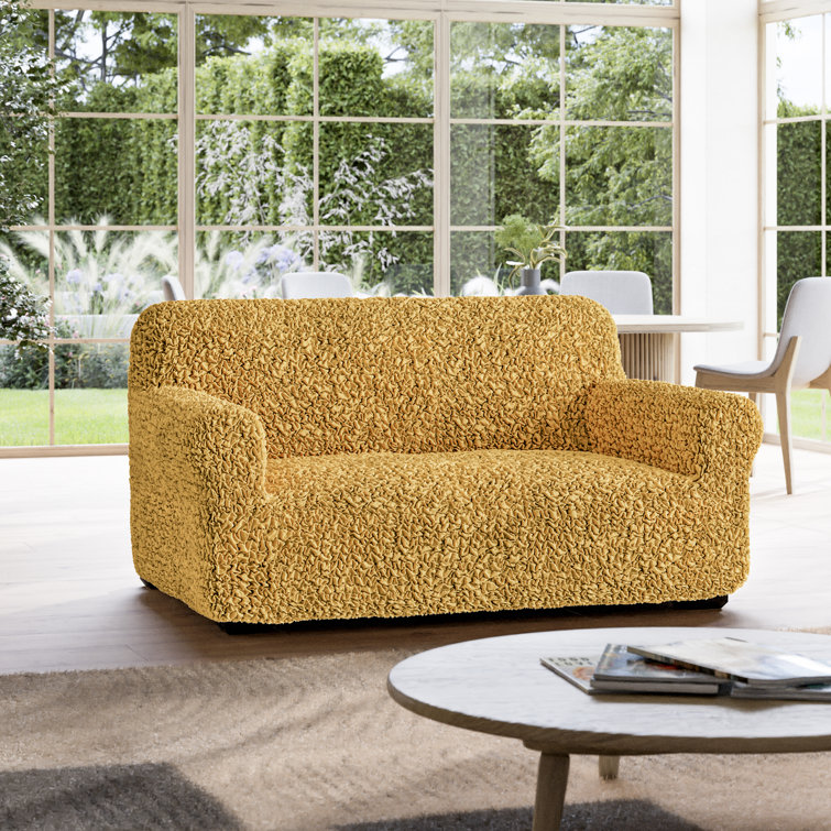 Mustard Yellow Stretch Cotton Loveseat Sofa Cover