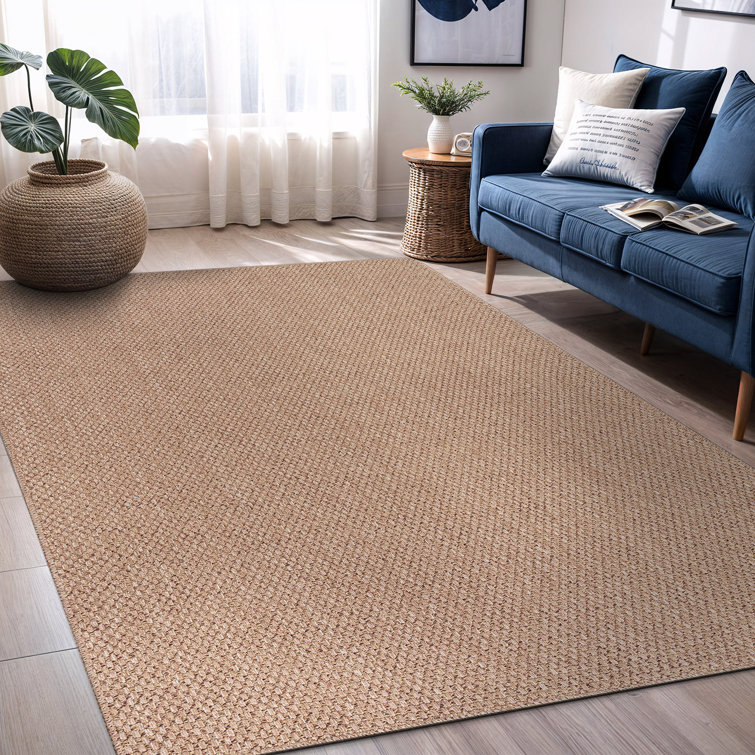 Natural Beige and Brown Synthetic 5' x 7' Washable Area Rug