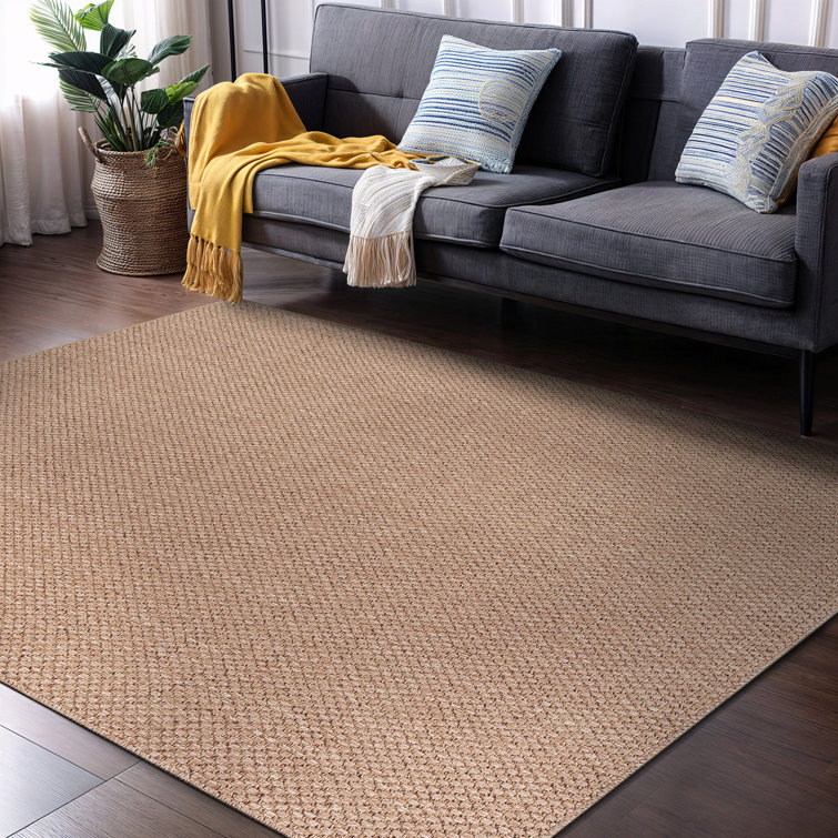 Natural Beige and Brown Synthetic 5' x 7' Washable Area Rug