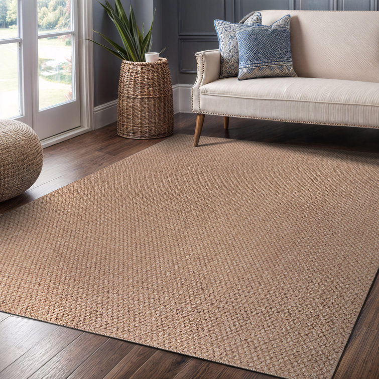 Natural Beige and Brown Synthetic 5' x 7' Washable Area Rug