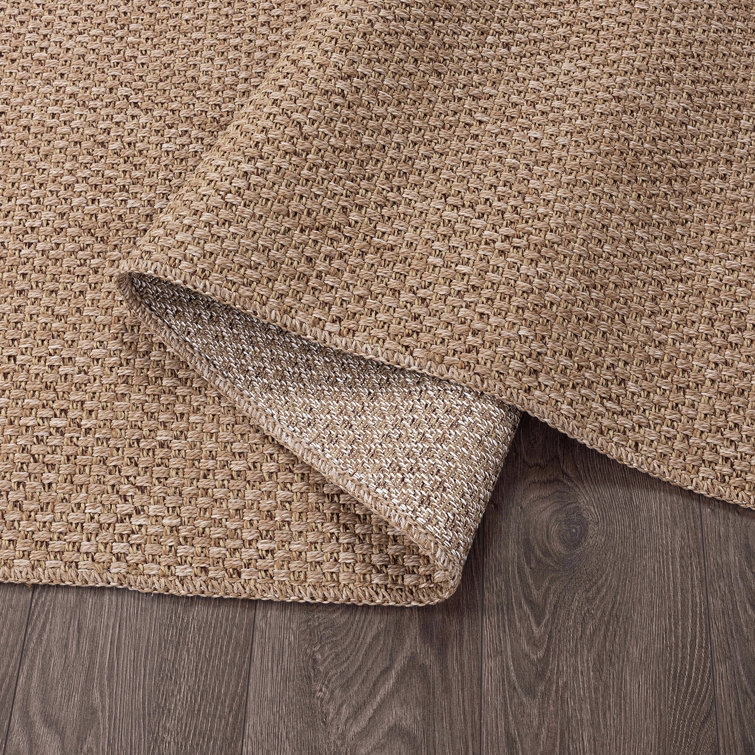 Natural Beige and Brown Synthetic 5' x 7' Washable Area Rug