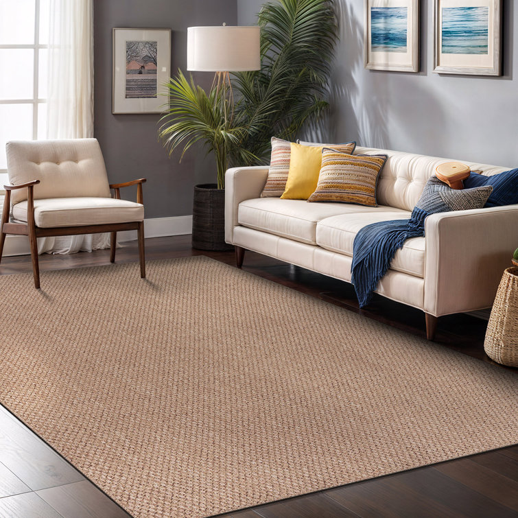 Natural Beige and Brown Synthetic 5' x 7' Washable Area Rug