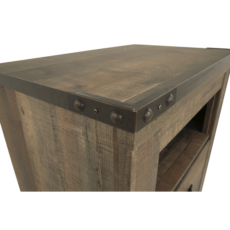 Rustic Charm Brown Nightstand with Built-in Charging Station