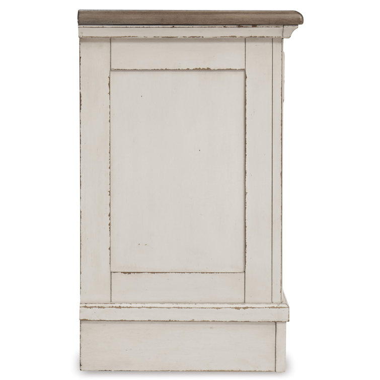Chipped White & Distressed Wood 3-Drawer Nightstand with USB Ports