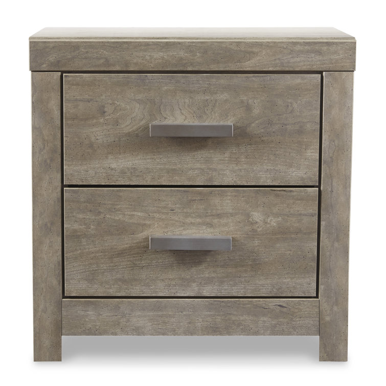 Modern Weathered Gray 2-Drawer Nightstand with USB Charging