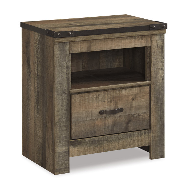 Rustic Charm Brown Nightstand with Built-in Charging Station