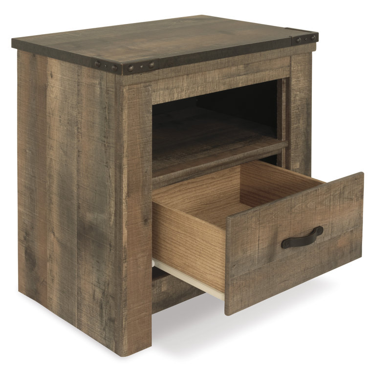 Rustic Charm Brown Nightstand with Built-in Charging Station