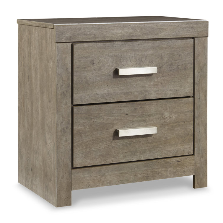 Modern Weathered Gray 2-Drawer Nightstand with USB Charging