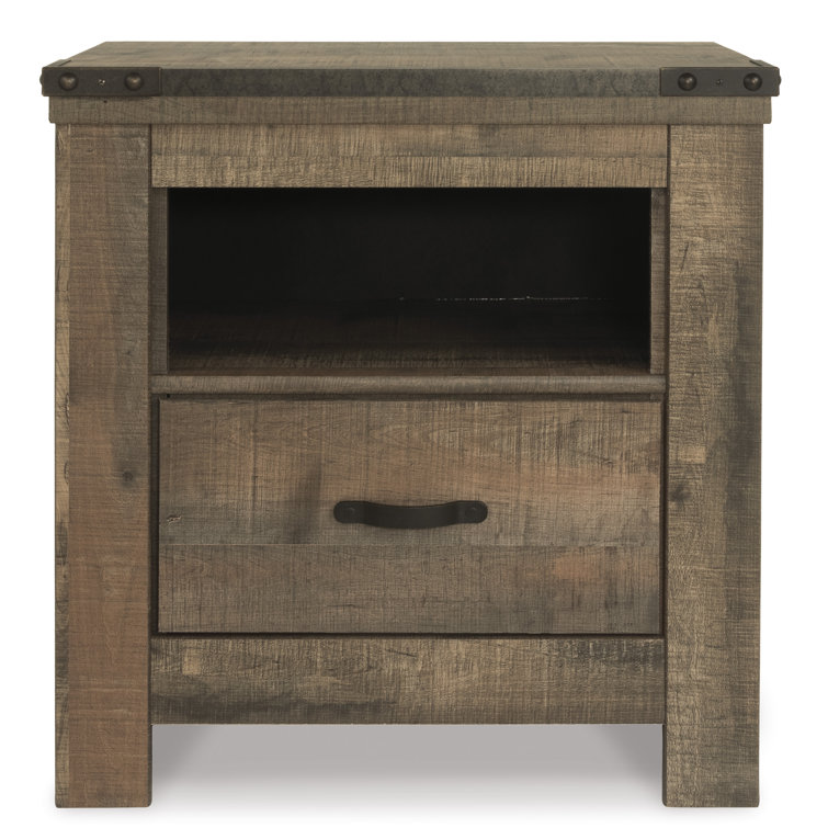Rustic Charm Brown Nightstand with Built-in Charging Station