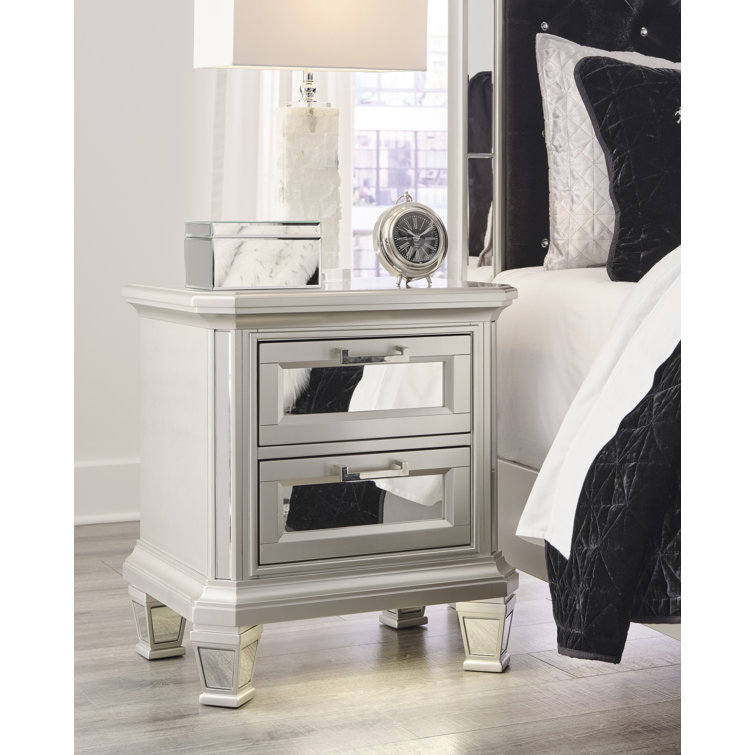 Lindenfield Contemporary 2-Drawer Silver Nightstand with USB Ports