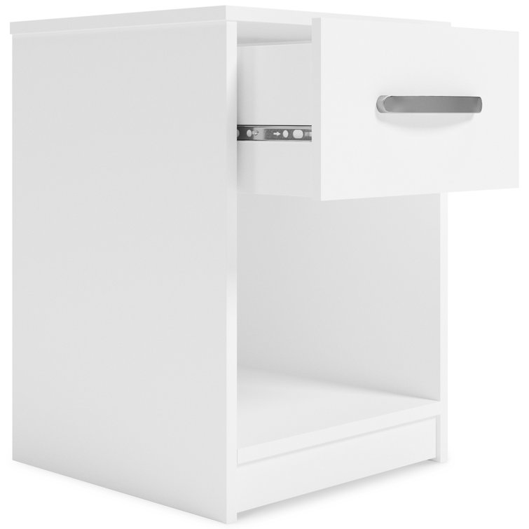Sleek White and Silver Nightstand with Brushed Nickel Pull - 15"x22"