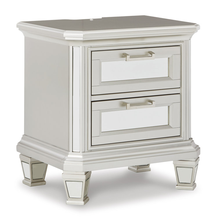 Lindenfield Contemporary 2-Drawer Silver Nightstand with USB Ports