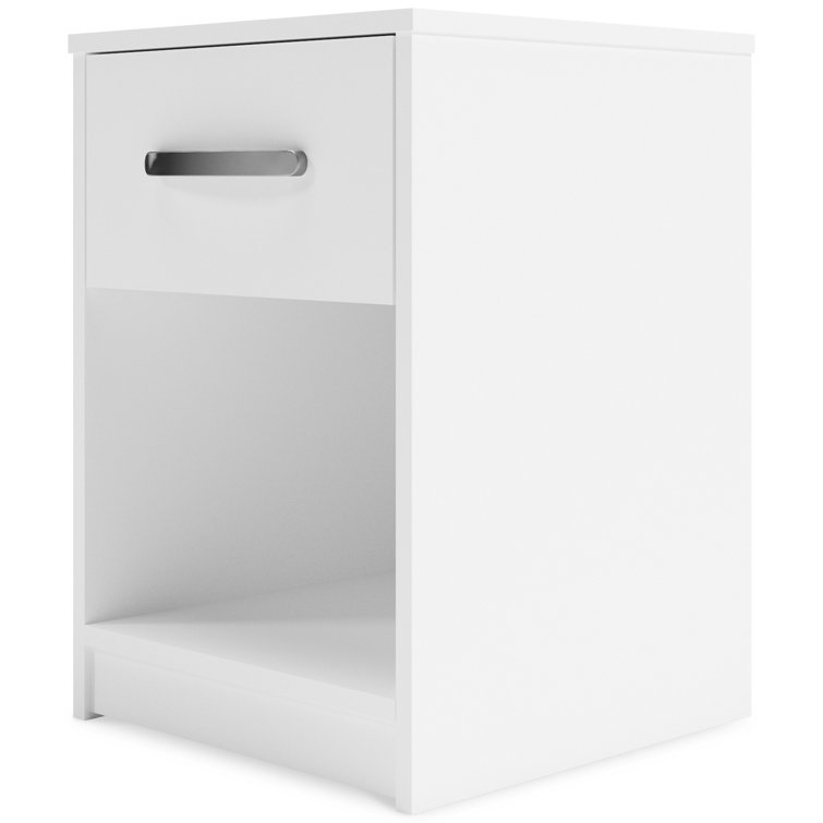 Sleek White and Silver Nightstand with Brushed Nickel Pull - 15"x22"