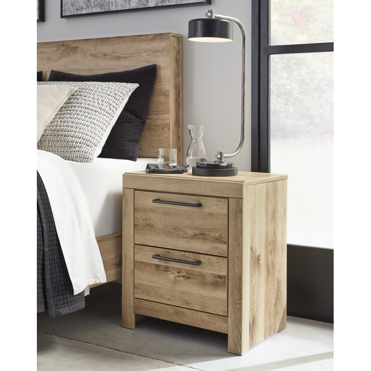 Hyanna Contemporary Beige 2-Drawer Nightstand with USB Charging