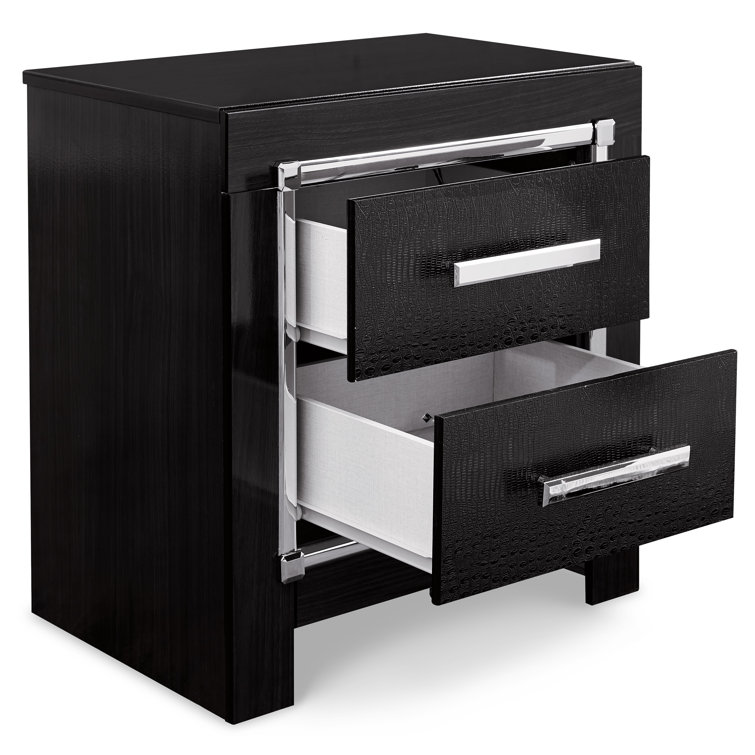 Kaydell Contemporary Black 2-Drawer Nightstand with USB Charging