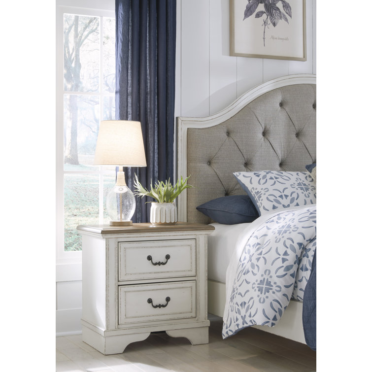Elegant Two-Tone White and Brown Traditional 2-Drawer Nightstand