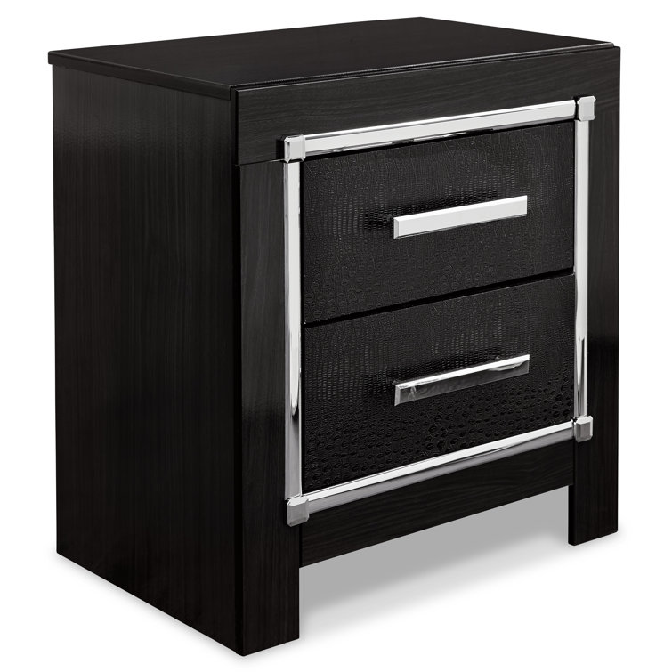 Kaydell Contemporary Black 2-Drawer Nightstand with USB Charging