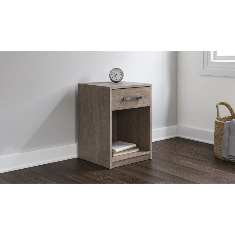 Transitional Beige 1-Drawer Nightstand with Satin Nickel Pulls