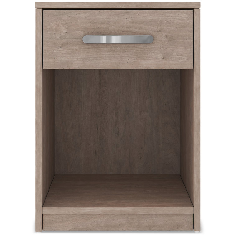 Transitional Beige 1-Drawer Nightstand with Satin Nickel Pulls