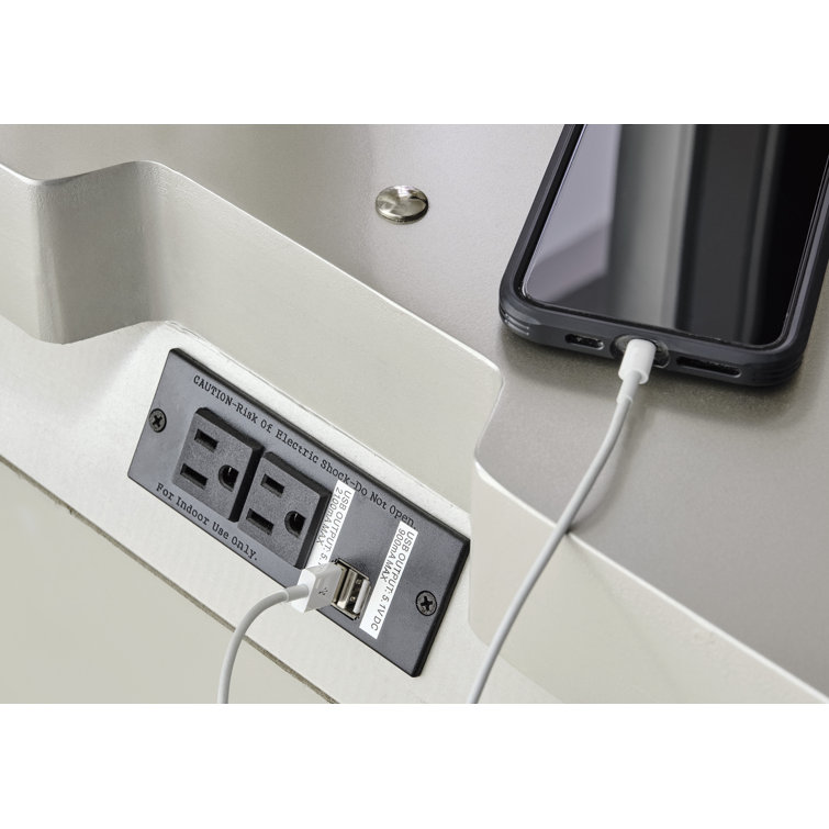 Lindenfield Contemporary 2-Drawer Silver Nightstand with USB Ports