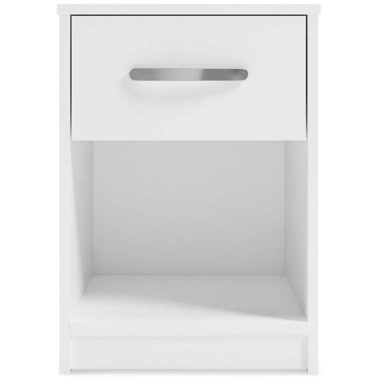Sleek White and Silver Nightstand with Brushed Nickel Pull - 15"x22"