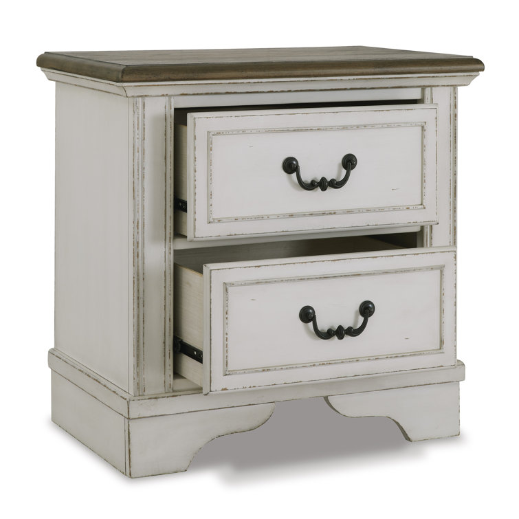 Elegant Two-Tone White and Brown Traditional 2-Drawer Nightstand