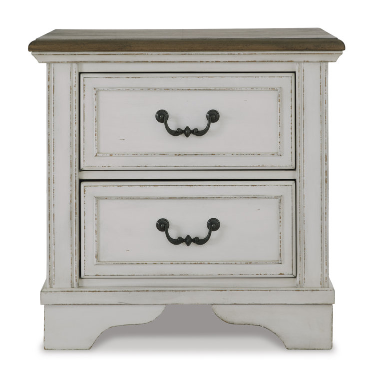 Elegant Two-Tone White and Brown Traditional 2-Drawer Nightstand