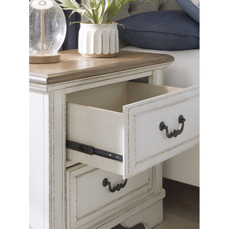 Elegant Two-Tone White and Brown Traditional 2-Drawer Nightstand