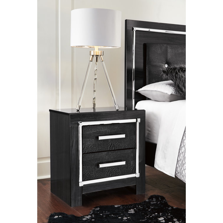 Kaydell Contemporary Black 2-Drawer Nightstand with USB Charging