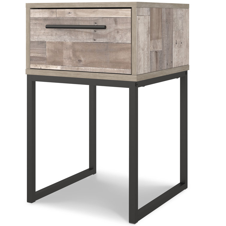 Beige and Black Transitional 1-Drawer Nightstand with Metal Legs
