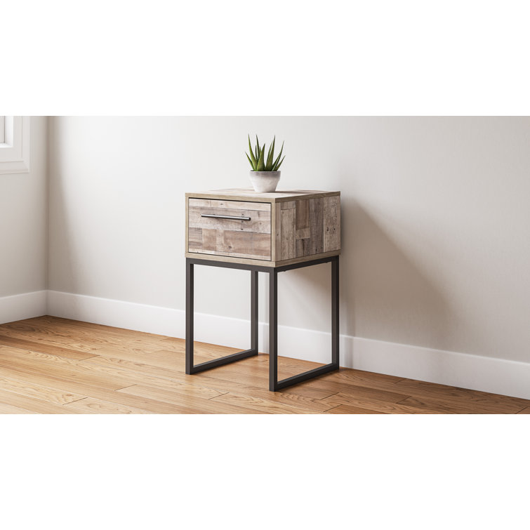 Beige and Black Transitional 1-Drawer Nightstand with Metal Legs