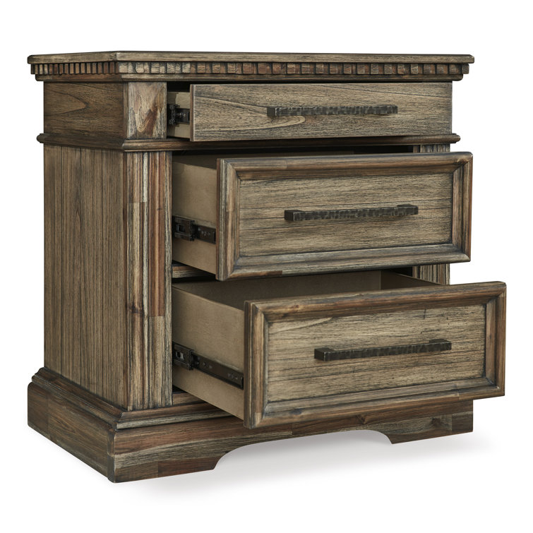 Vintage-Inspired Markenburg 3-Drawer Nightstand with USB Ports, Brown