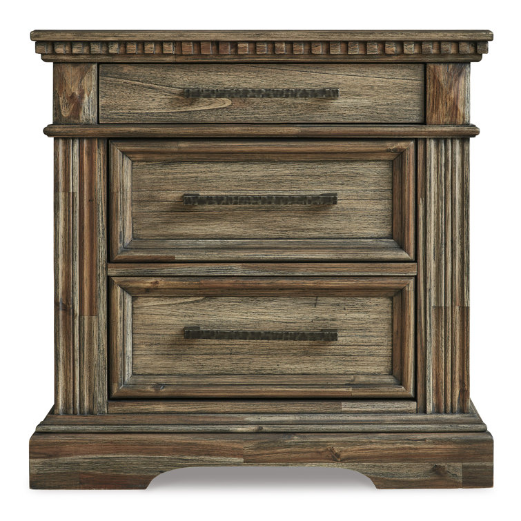 Vintage-Inspired Markenburg 3-Drawer Nightstand with USB Ports, Brown