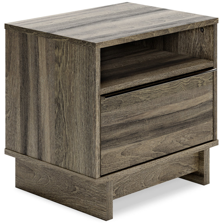 Weathered Brown 1-Drawer Nightstand with Open Shelf