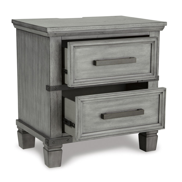 Russelyn Transitional 2-Drawer Nightstand in Weathered Gray