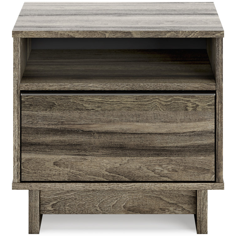 Weathered Brown 1-Drawer Nightstand with Open Shelf