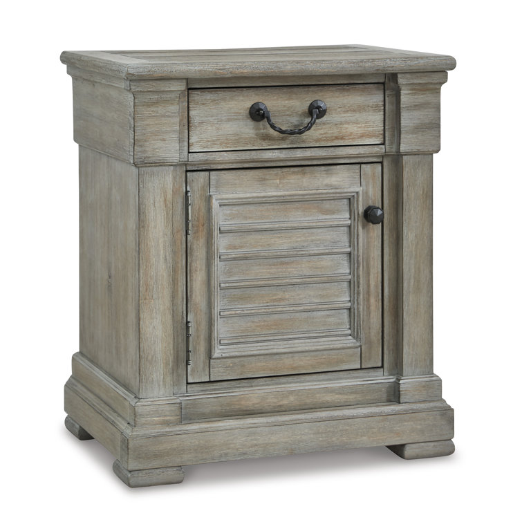 Transitional Glazed Gray 1-Drawer Nightstand with Iron-Tone Hardware