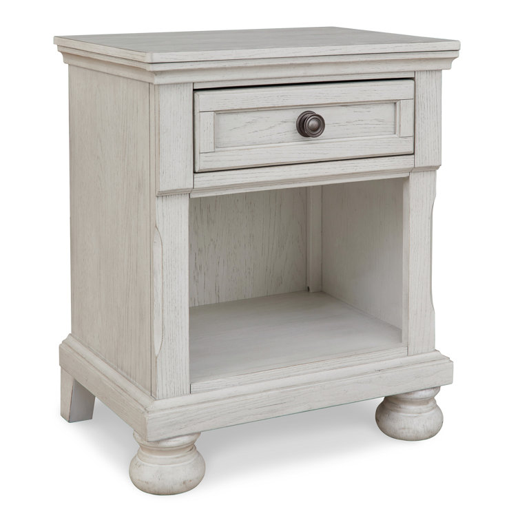 Elegant Robbinsdale Antique White 1-Drawer Nightstand with Bronze-Tone Hardware