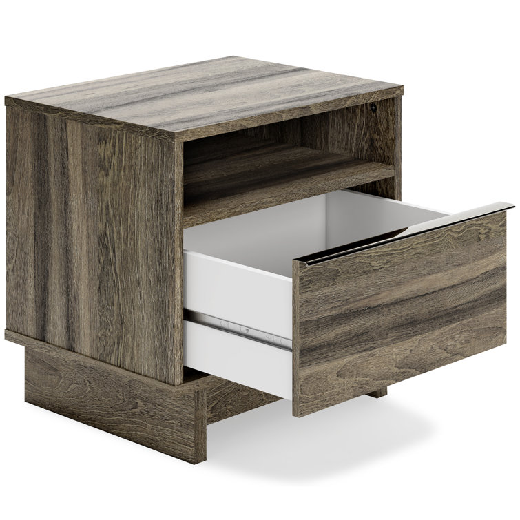 Weathered Brown 1-Drawer Nightstand with Open Shelf