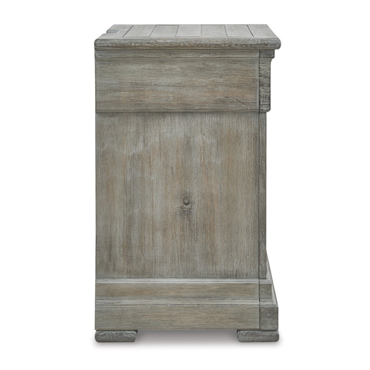 Transitional Glazed Gray 1-Drawer Nightstand with Iron-Tone Hardware