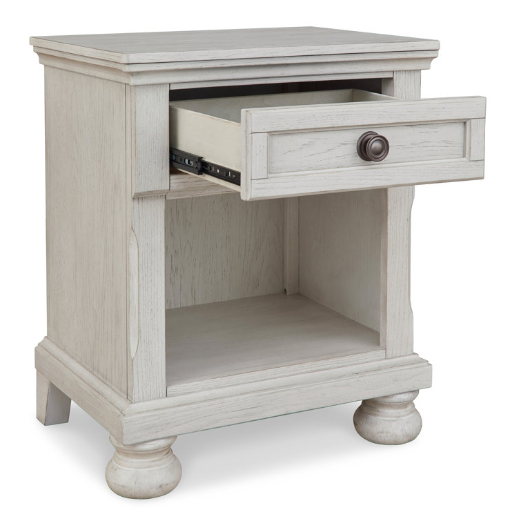 Elegant Robbinsdale Antique White 1-Drawer Nightstand with Bronze-Tone Hardware