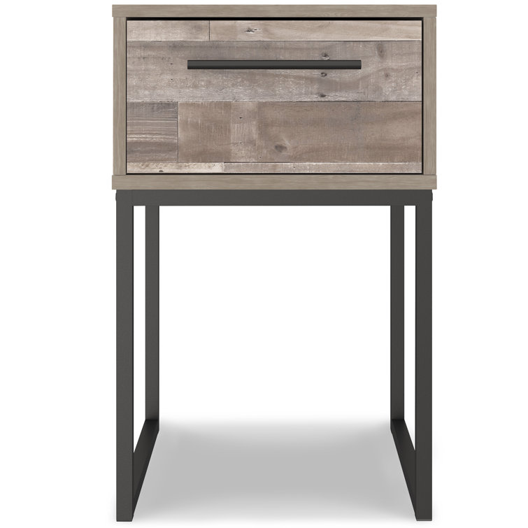 Beige and Black Transitional 1-Drawer Nightstand with Metal Legs