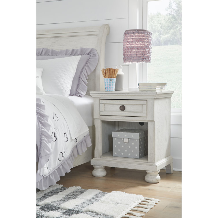 Elegant Robbinsdale Antique White 1-Drawer Nightstand with Bronze-Tone Hardware
