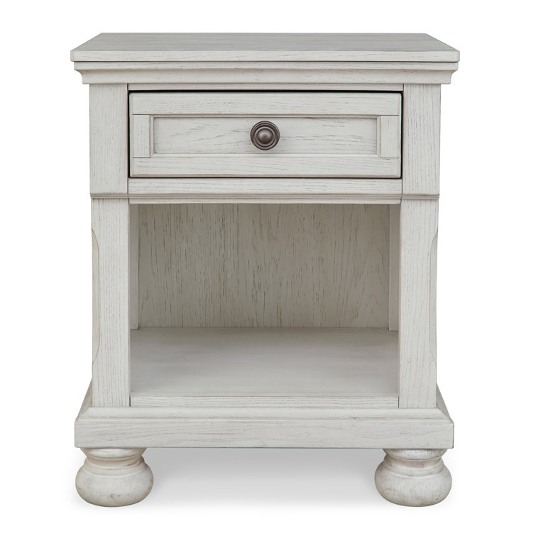 Elegant Robbinsdale Antique White 1-Drawer Nightstand with Bronze-Tone Hardware