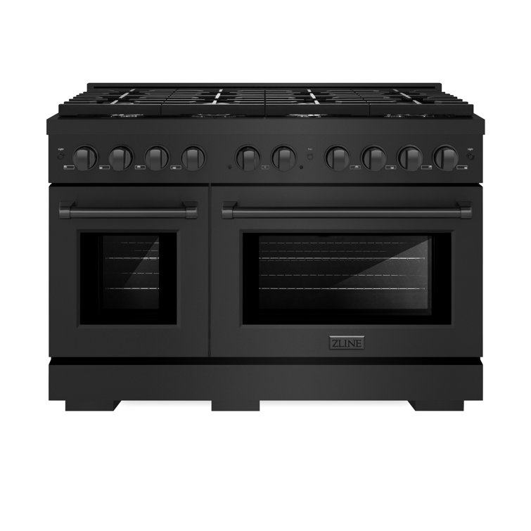 48" Black Stainless Steel Dual Fuel Convection Range with 8 Burners