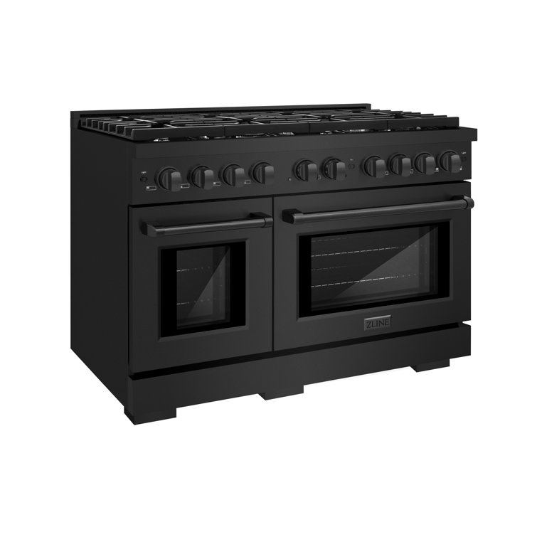 48" Black Stainless Steel Dual Fuel Convection Range with 8 Burners