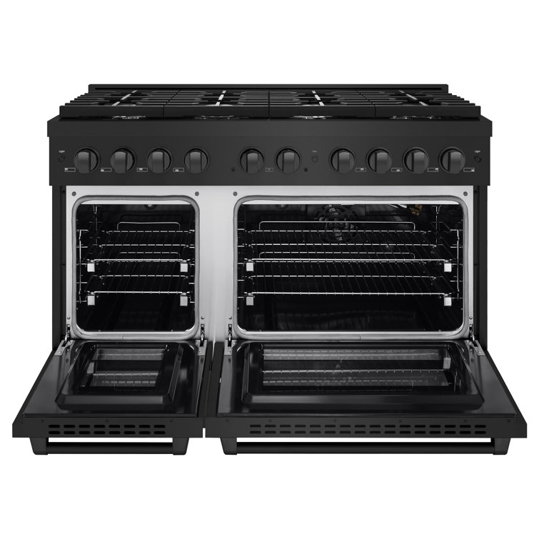 48" Black Stainless Steel Double Oven Gas Range with Griddle