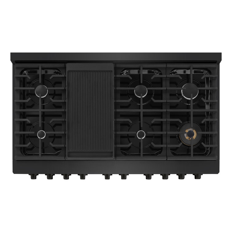 48" Black Stainless Steel Dual Fuel Convection Range with 8 Burners
